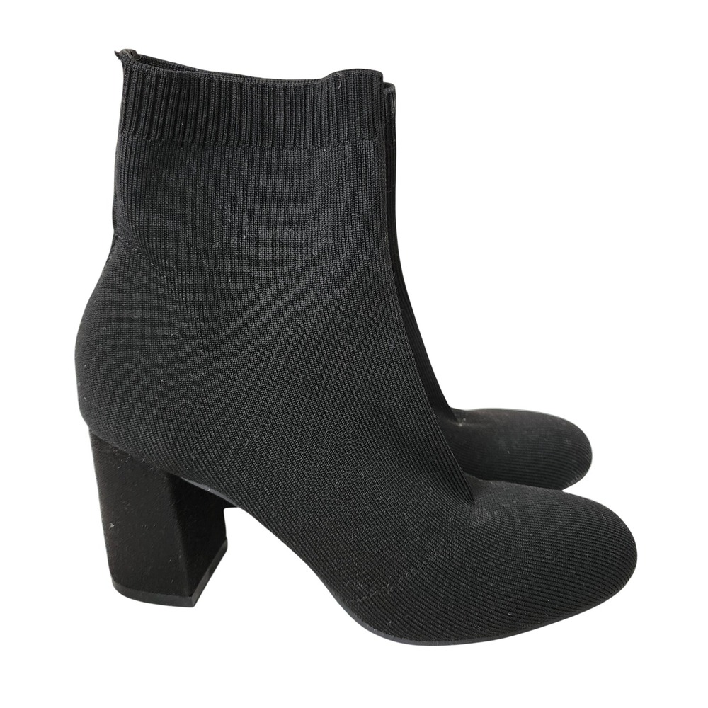 MIA Natally Black Stretch Knit Sock Boots Block Heel Size 8.5